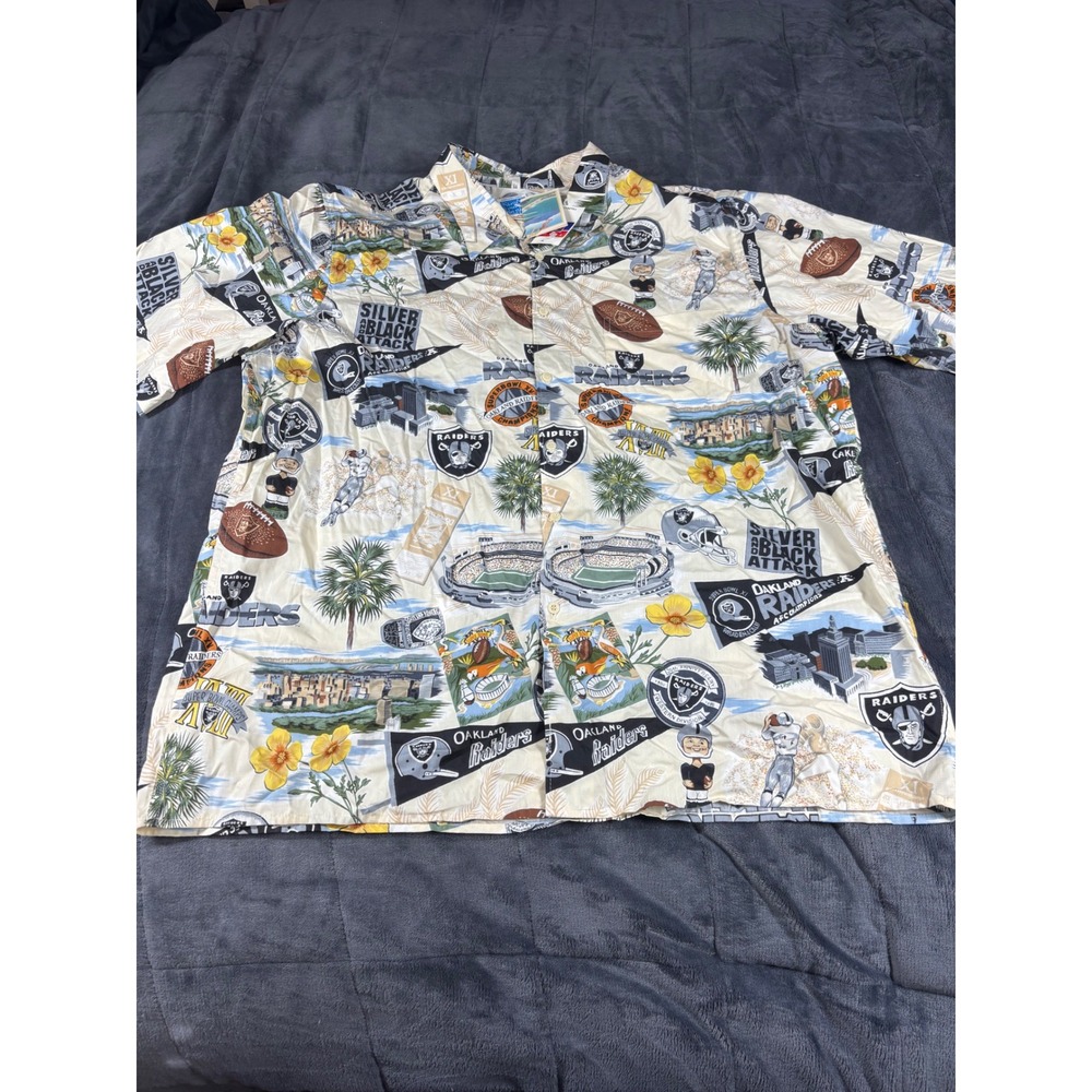 Reyn Spooner NFL Oakland Raiders Hawaiian Shirt Mens XXL Cotton Cream Black 5724
